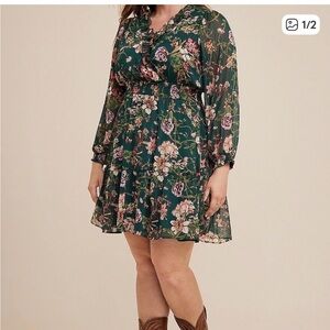 Maurice’s Green Floral Smocked Waist Dress XL